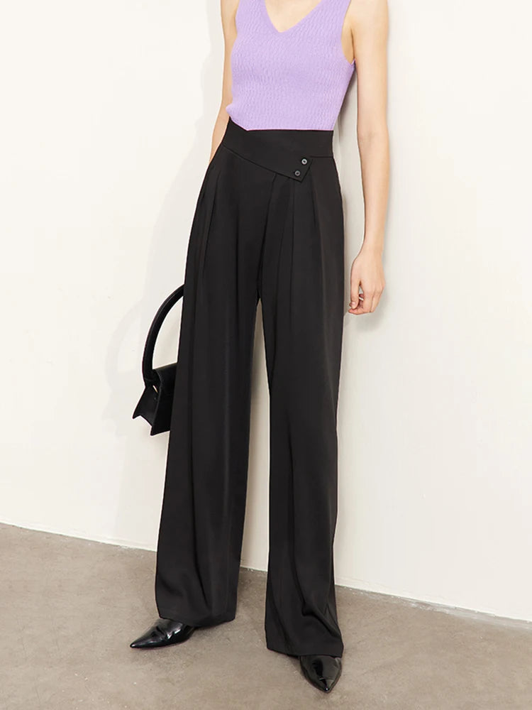 Amii Asymmetric Waist Wide-Leg Trousers