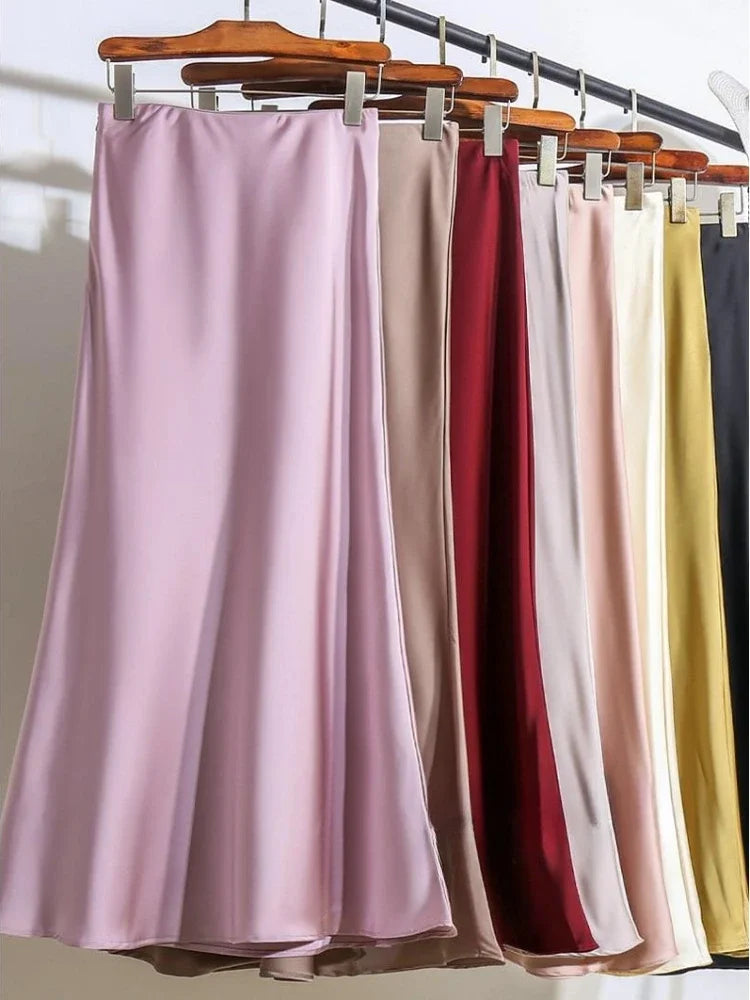 Satin A-Line Midi Skirt