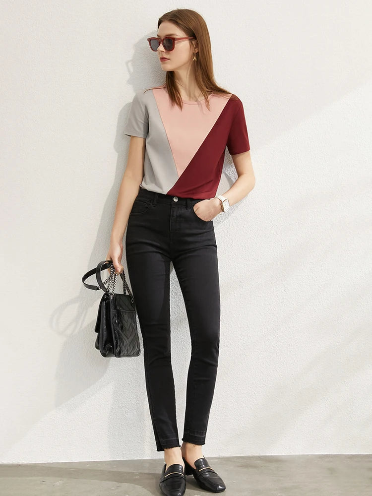 Amii Cotton-Blend Color Block Short-Sleeved Top