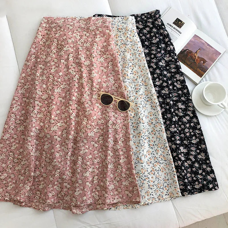 Floral Chiffon Midi Skirt