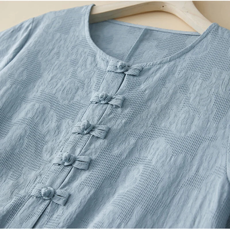Cotton Linen Vintage Short-Sleeved Dress