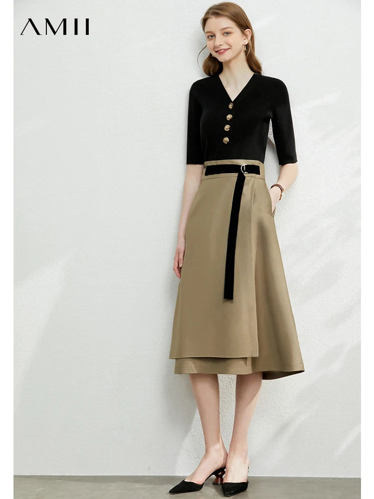 Amii Belted Midi Wrap Skirt