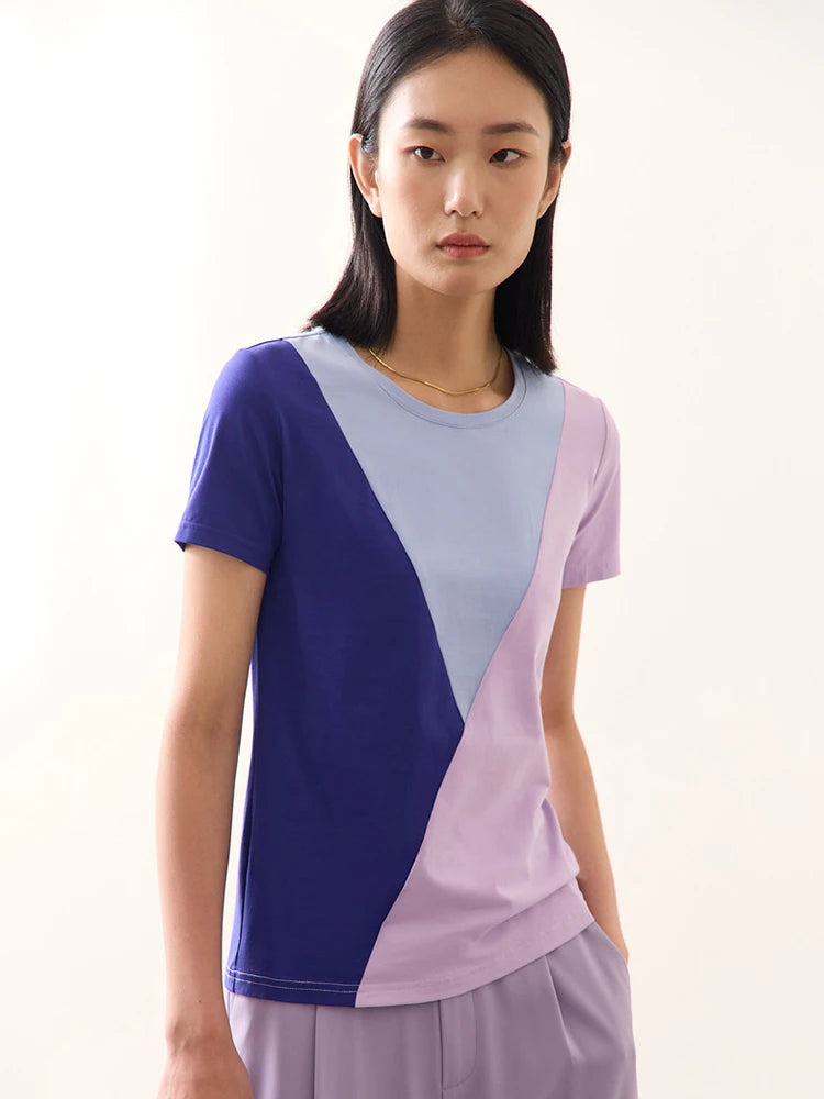 Amii Cotton-Blend Color Block Short-Sleeved Top