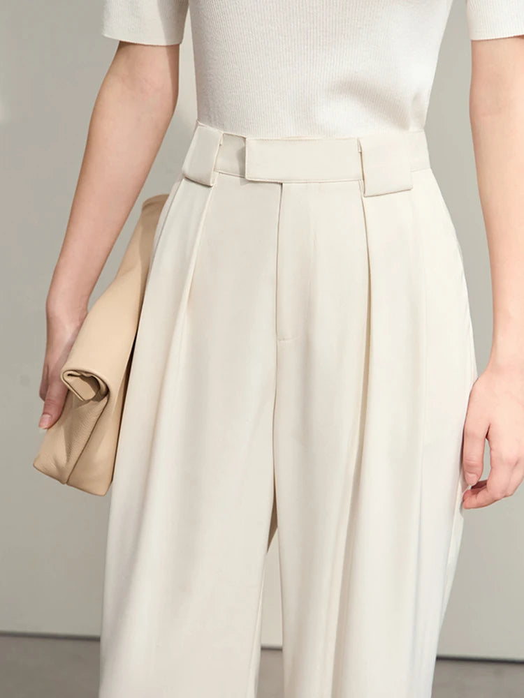 Amii Belted Twill Wide-Leg Pants