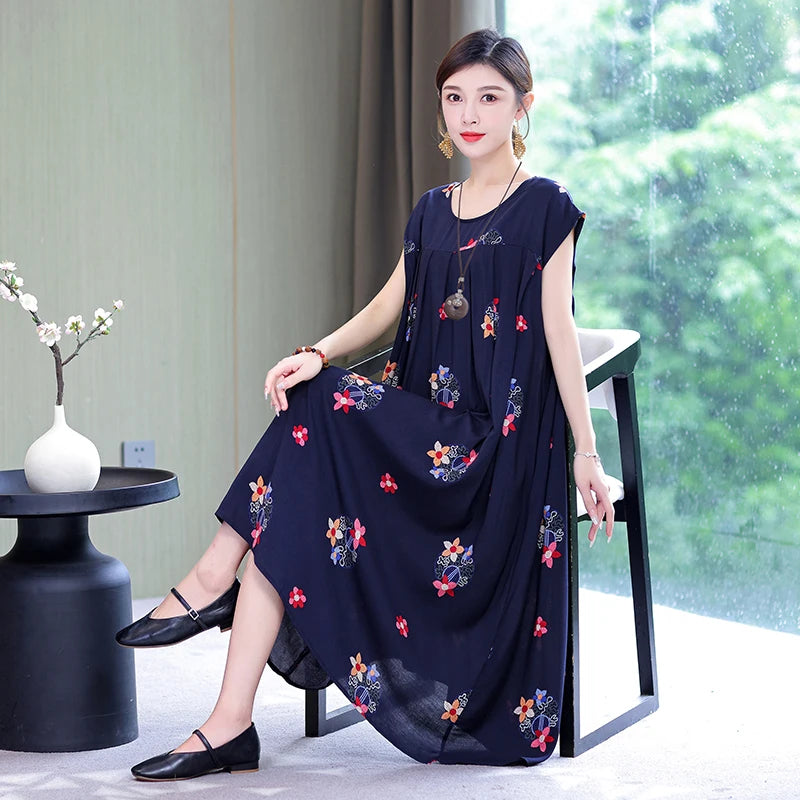 Cotton-Blend Yoke Midi Dress