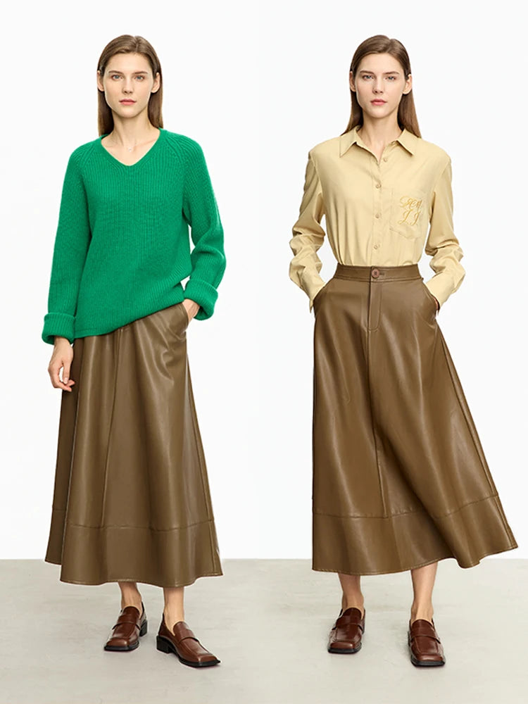 Amii Faux-Leather Midi Skirt
