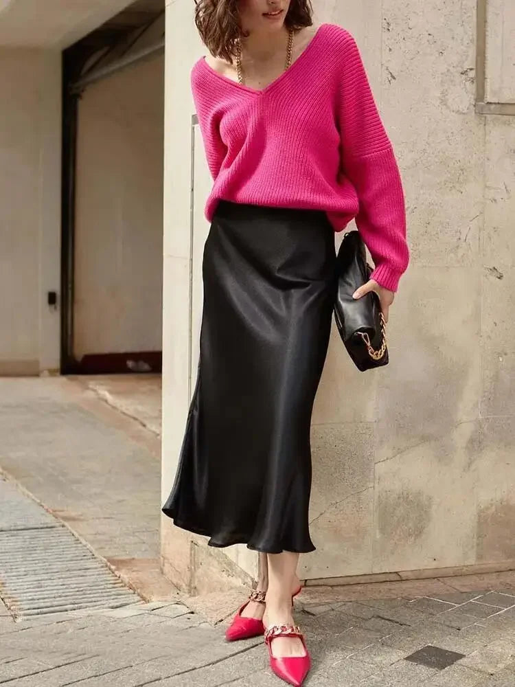 Satin A-Line Midi Skirt