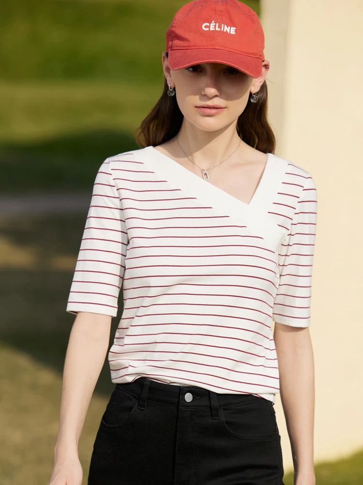 Amii Cotton Asymmetrical Short-Sleeved Top