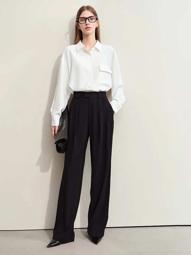 Amii Belted Twill Wide-Leg Pants