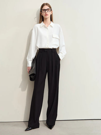 Amii Belted Twill Wide-Leg Pants