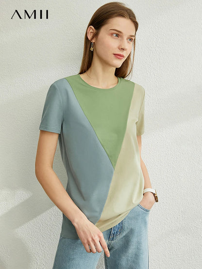 Amii Cotton-Blend Color Block Short-Sleeved Top