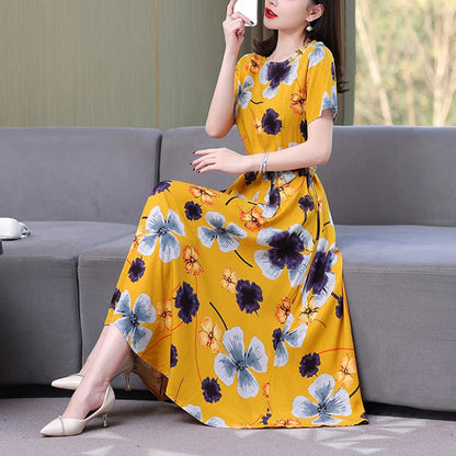 Cotton Linen Short-Sleeved Midi Dress