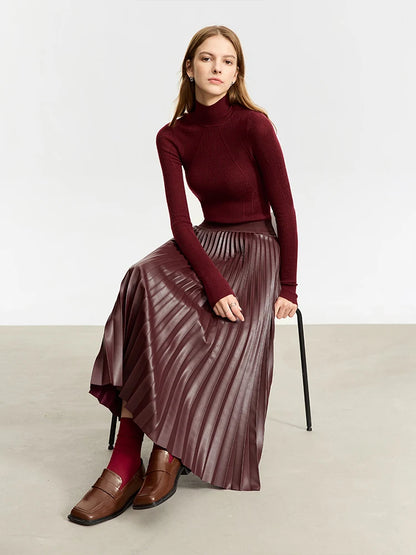 Amii Faux-Leather Pleated Midi Skirt