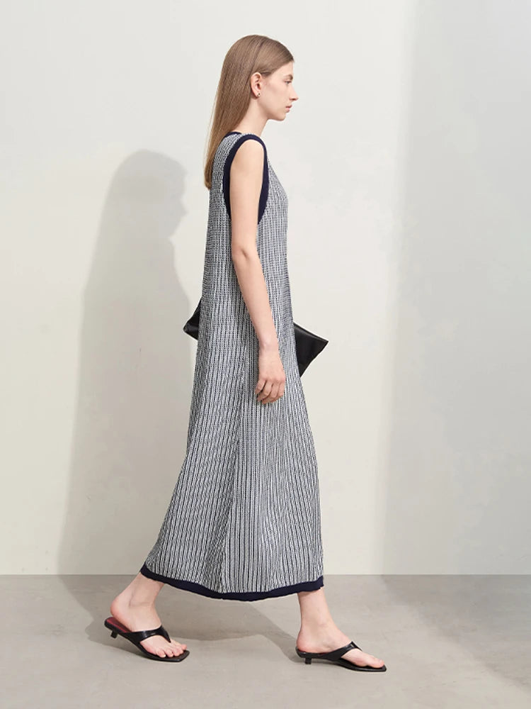 Amii Knit Sleeveless Pinstripe Maxi Dress