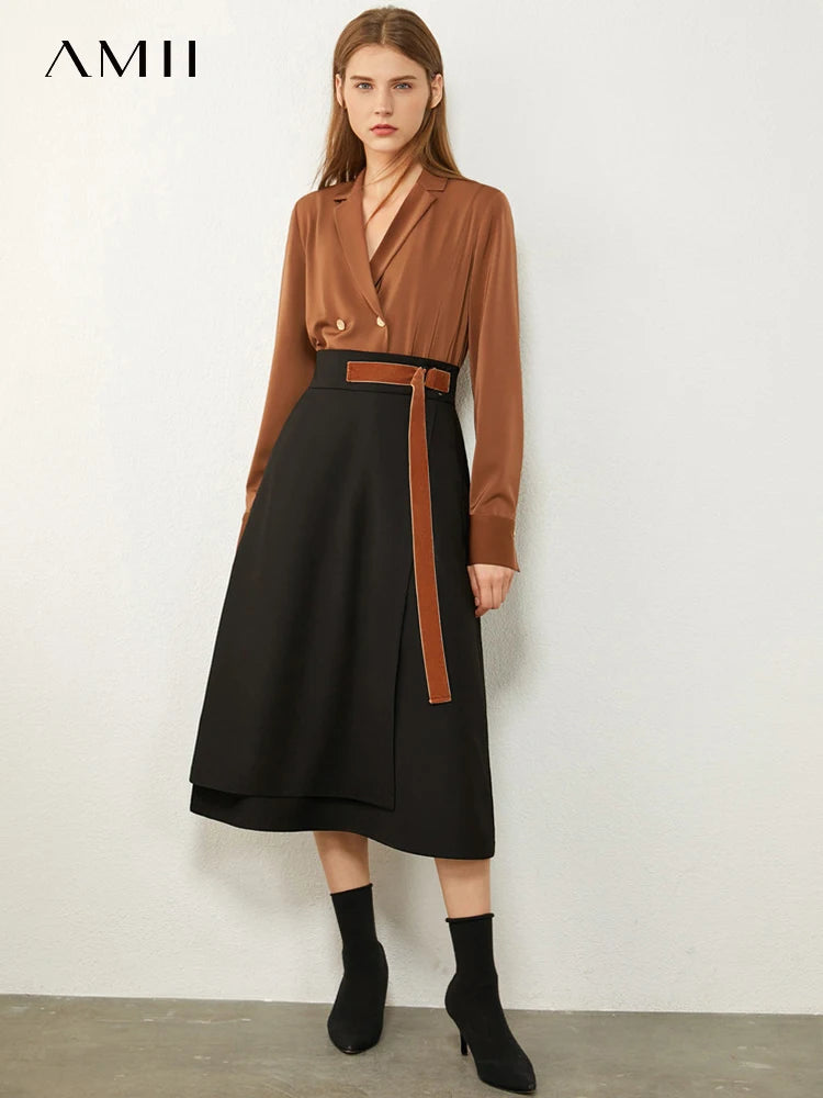 Amii Belted Midi Wrap Skirt