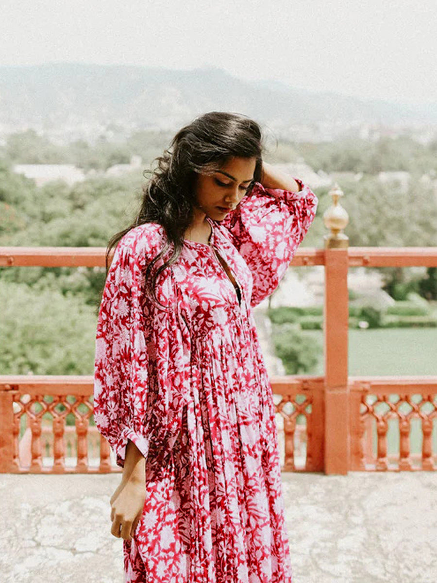 Printed Floral Lantern Sleeve Dress