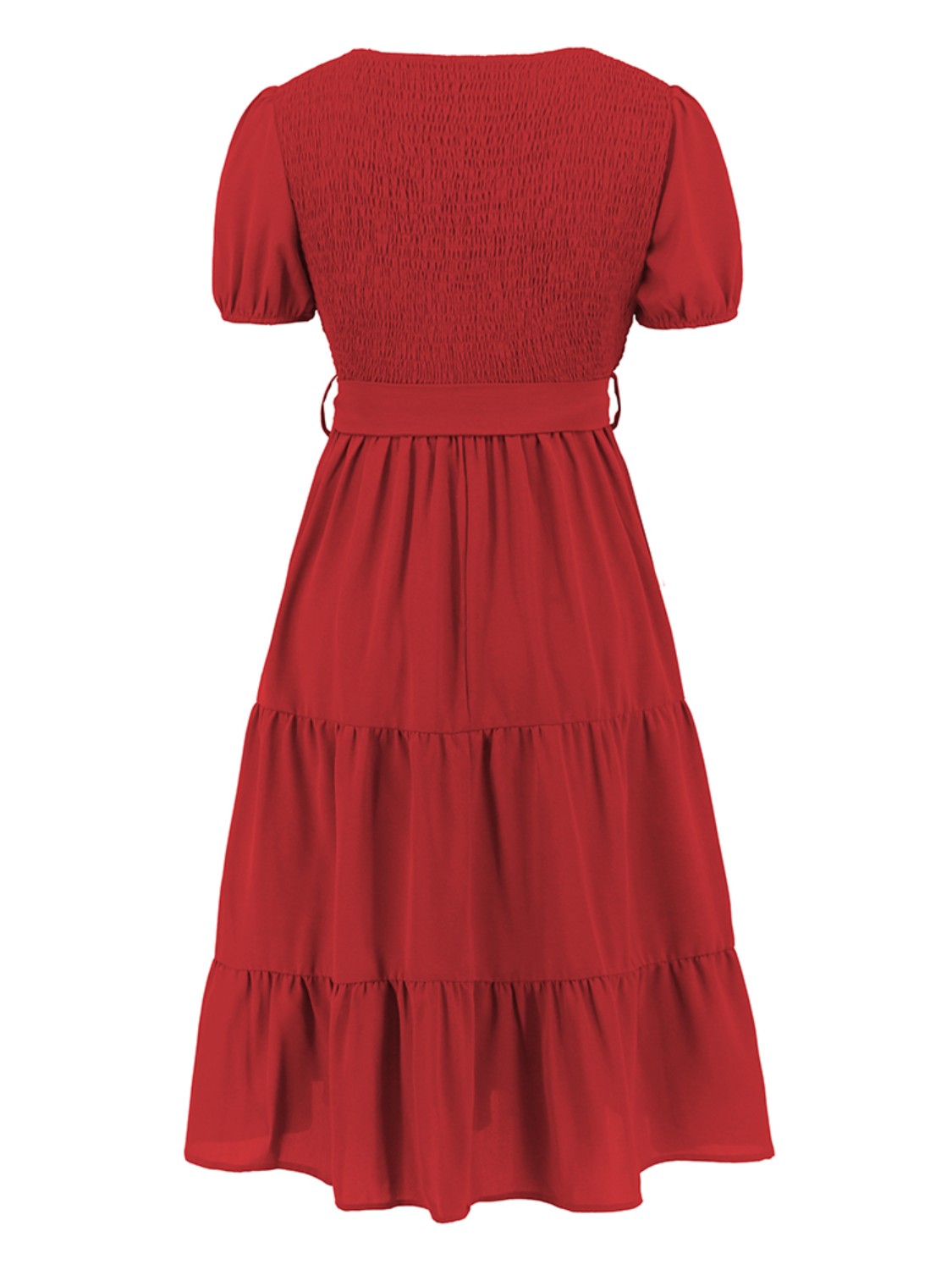 Smocked Short-Sleeved Tiered Dress