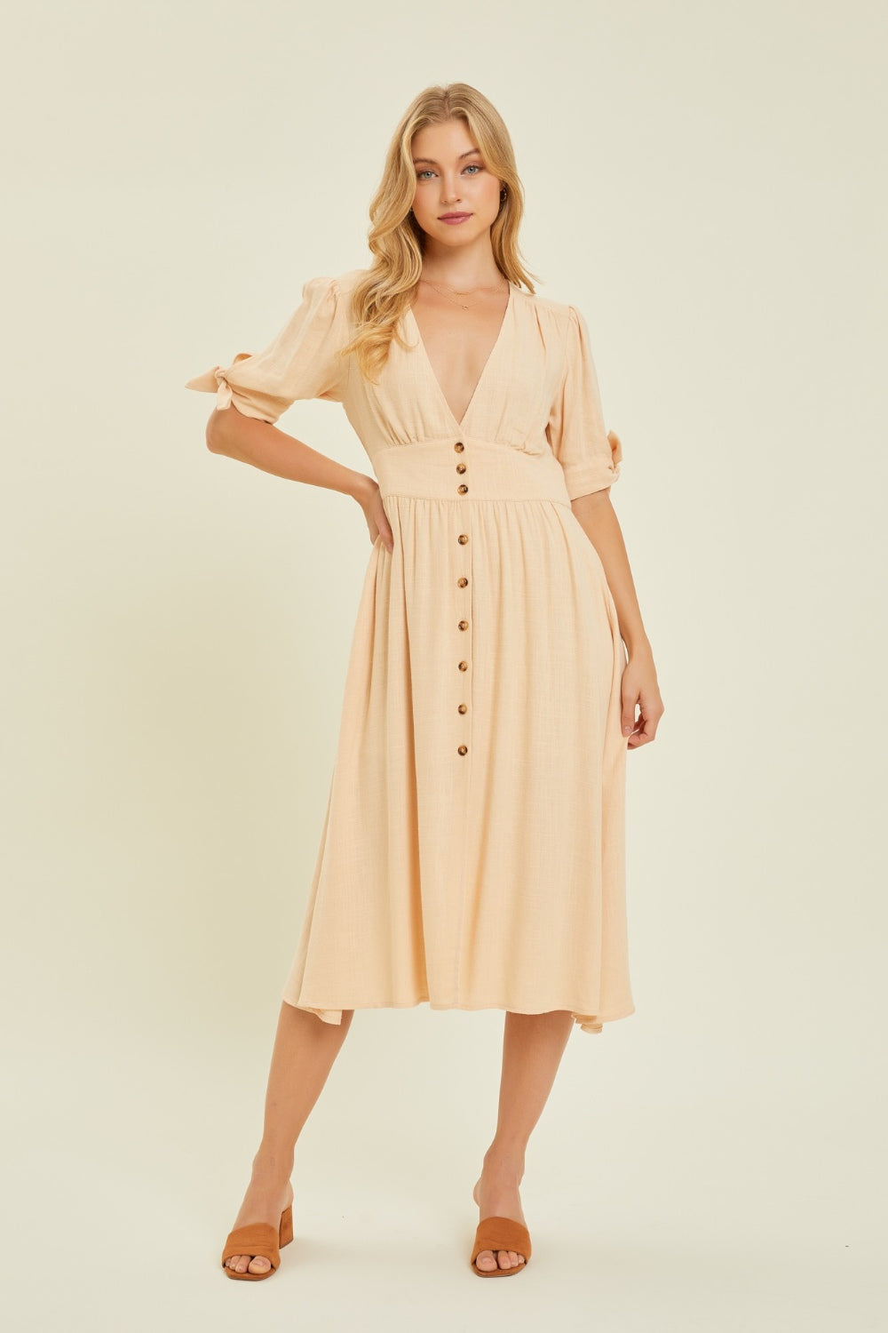 HEYSON Linen Button-Down Midi Dress