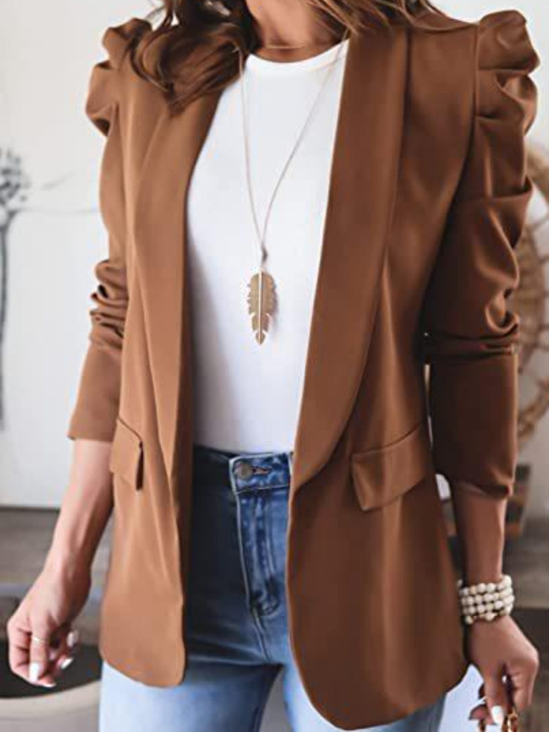 Puff-Sleeved Cotton-Blend Blazer