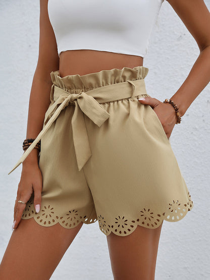 Paperbag-Waist Scalloped-Hem Shorts
