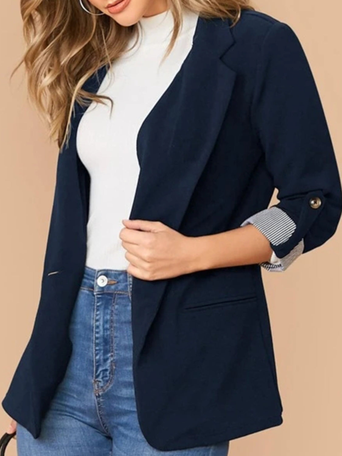 Roll-Tab Blazer with Pockets