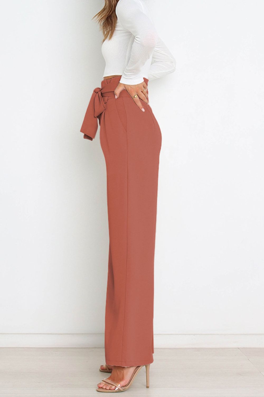 Paperbag-Waist Wide Leg Pants