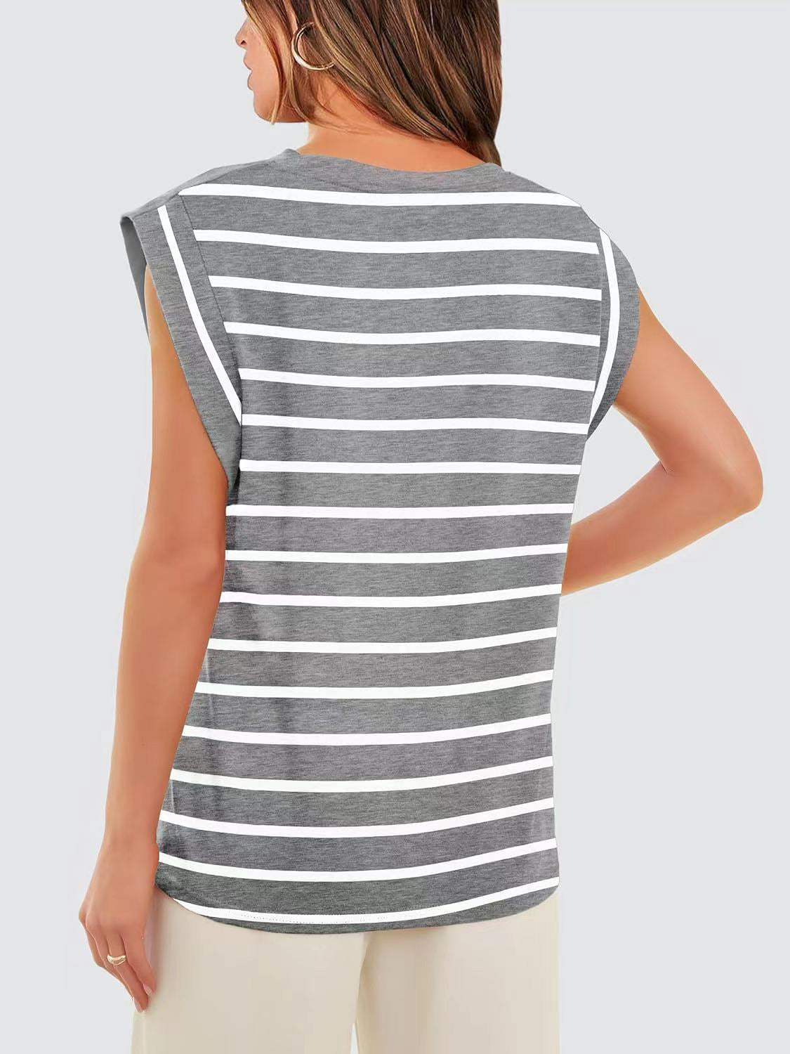 Striped Cap-Sleeve Blouse