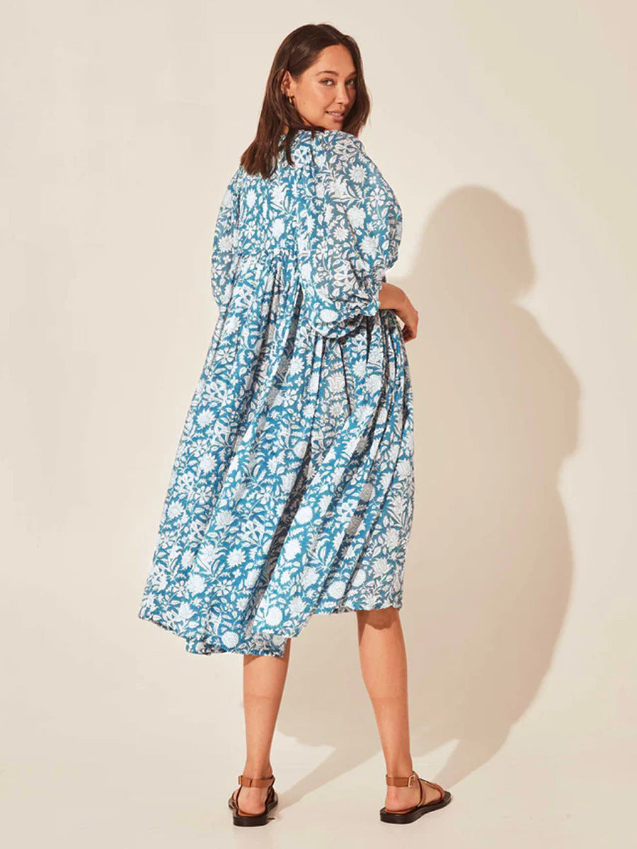 Printed Floral Lantern Sleeve Dress