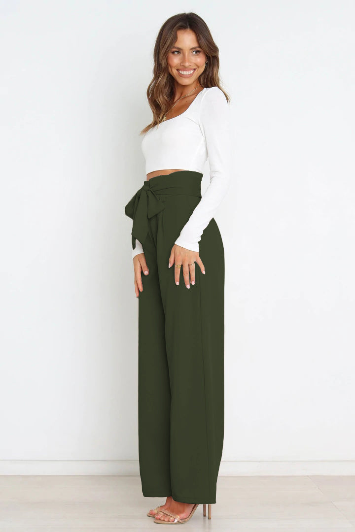 Paperbag-Waist Wide Leg Pants