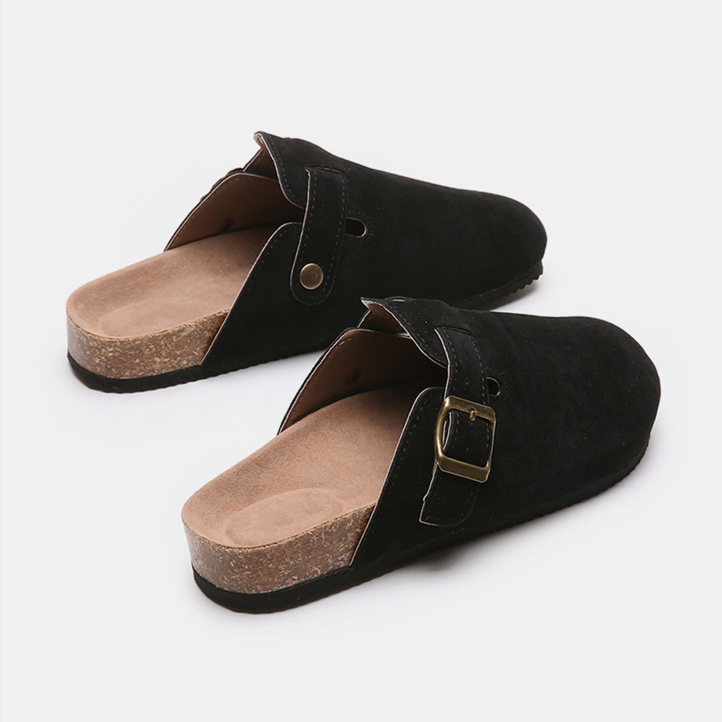 Suede Closed-Toe Buckle Slides