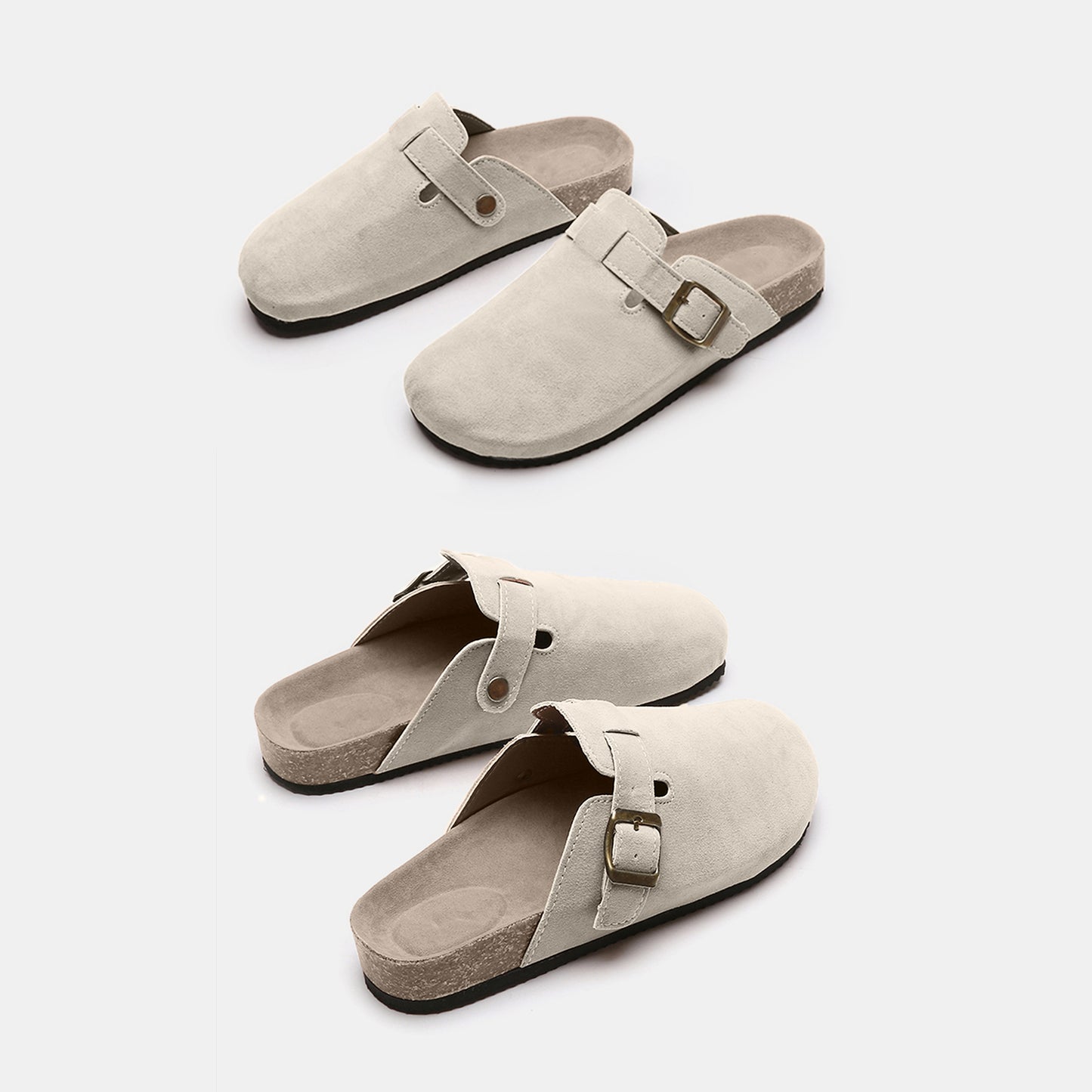 Suede Closed-Toe Buckle Slides