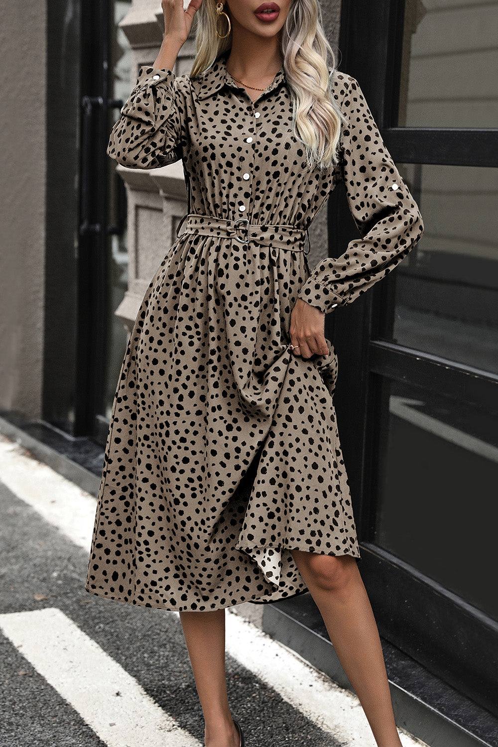 Button-Down Polka Dot Midi Dress