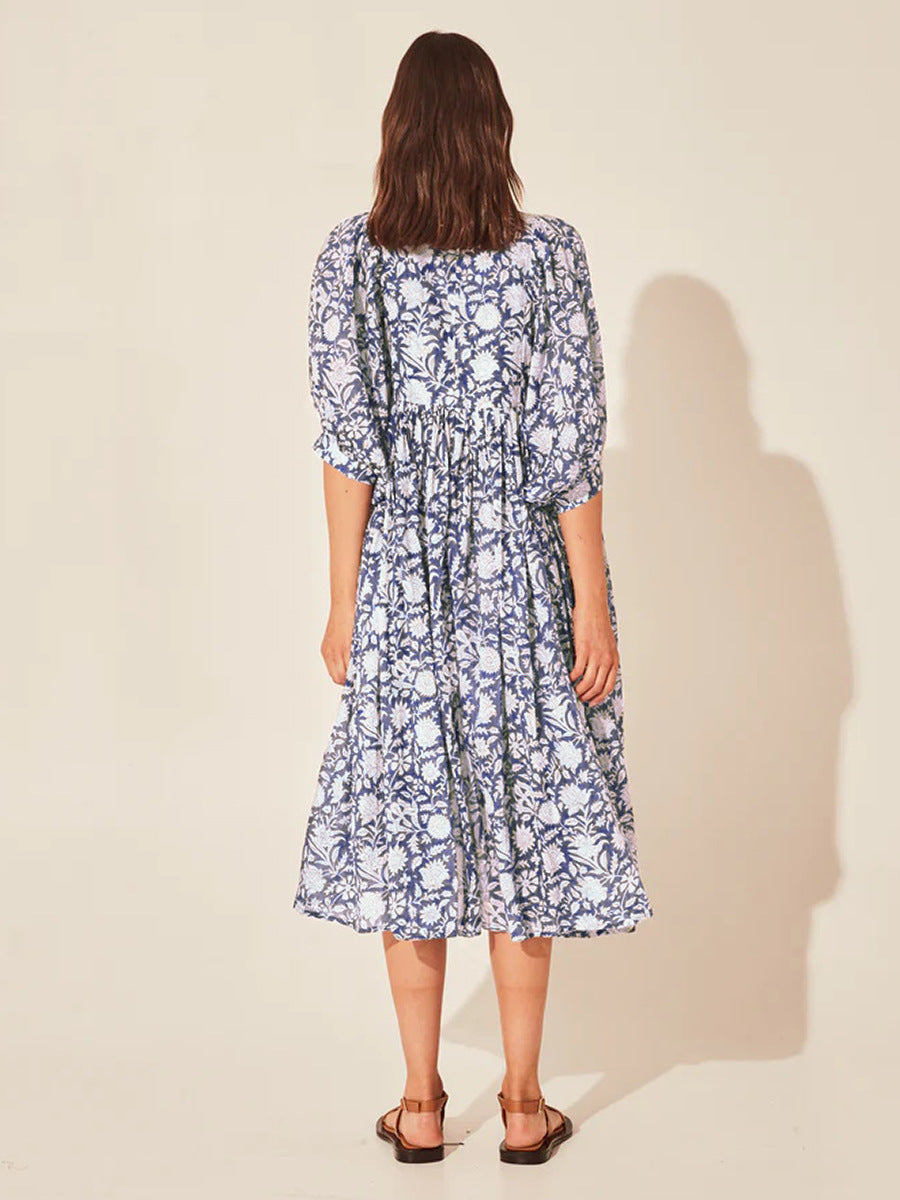 Printed Floral Lantern Sleeve Dress