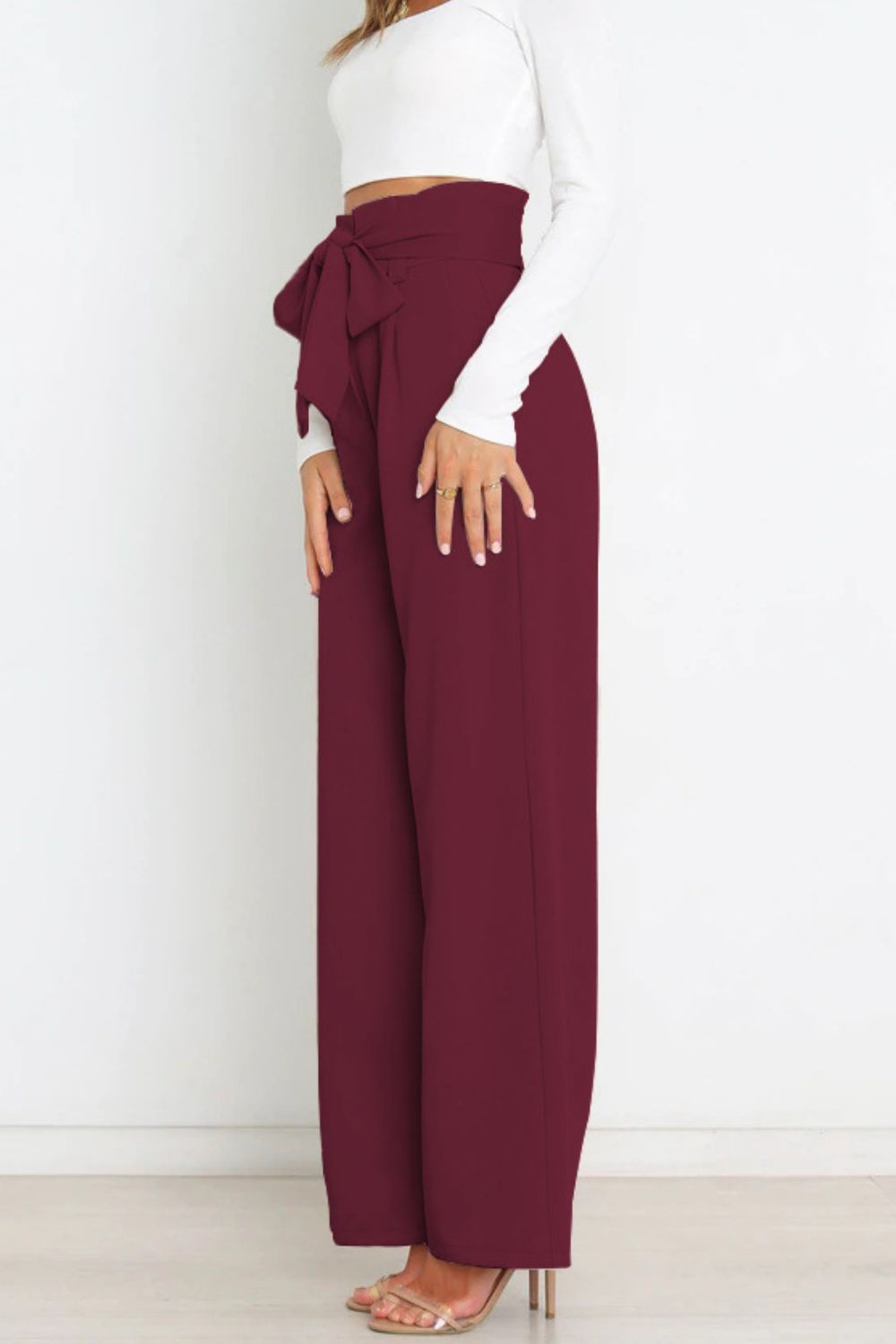 Paperbag-Waist Wide Leg Pants