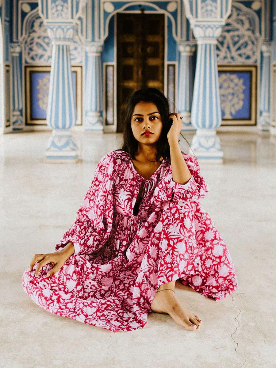 Printed Floral Lantern Sleeve Dress