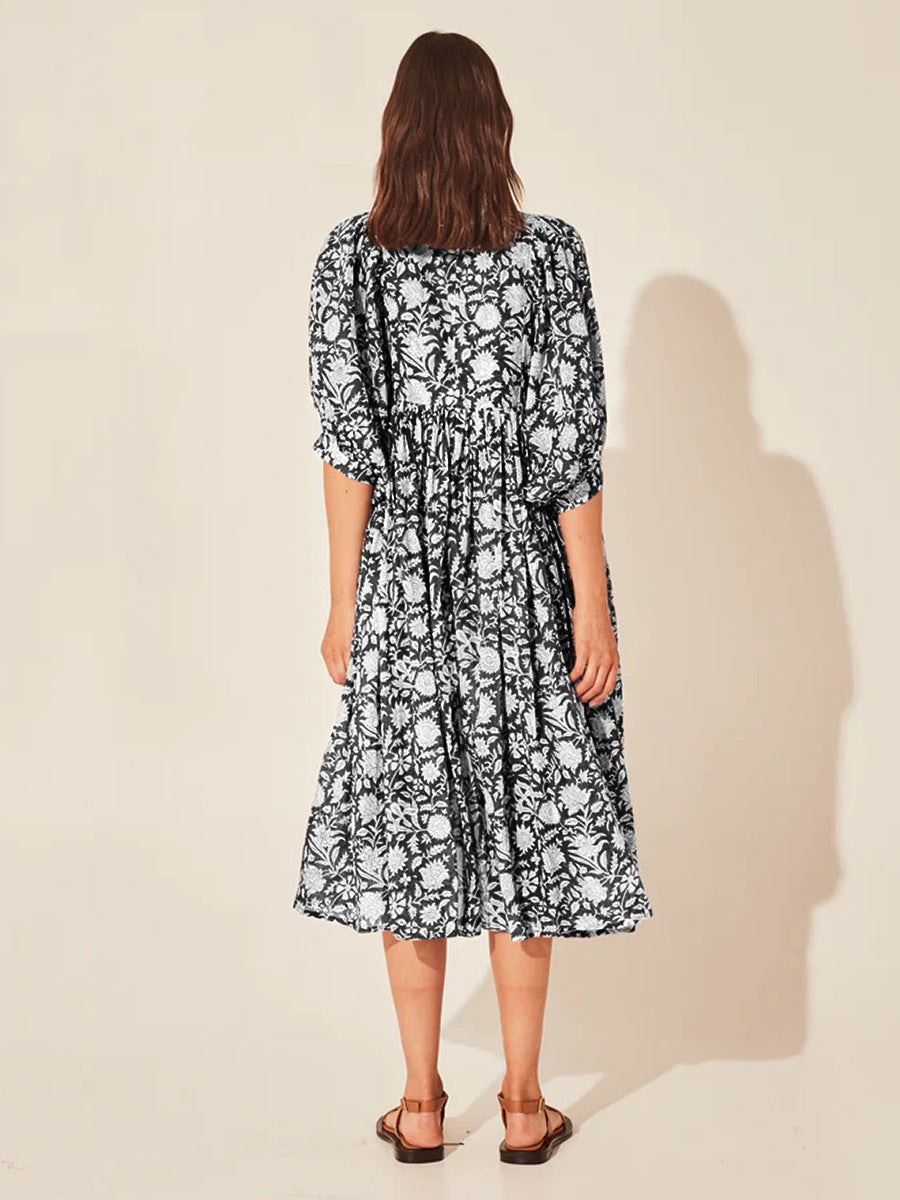Printed Floral Lantern Sleeve Dress