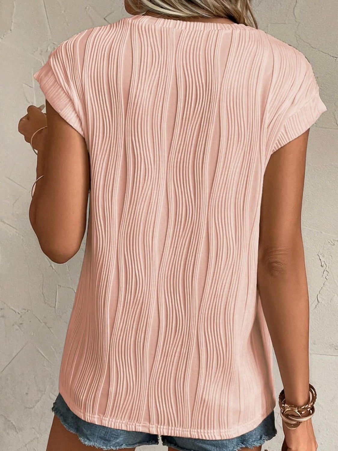 Textured Cap-Sleeve Blouse