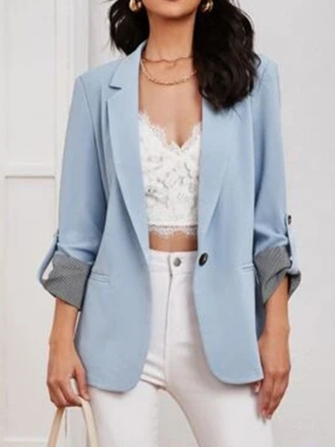 Roll-Tab Blazer with Pockets