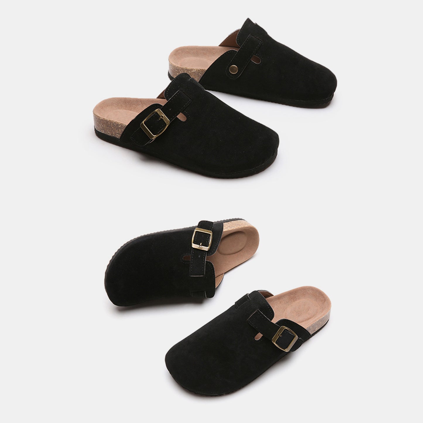 Suede Closed-Toe Buckle Slides