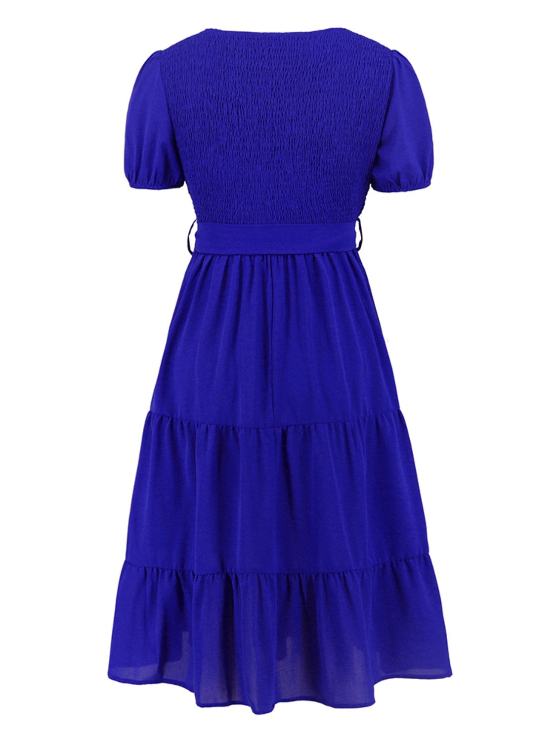 Smocked Short-Sleeved Tiered Dress