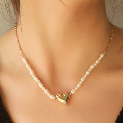 Pearl and Gold-Plated Heart Pendant Necklace