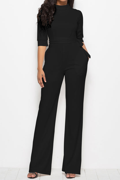 Mock-Neck Tie-Waist Jumpsuit