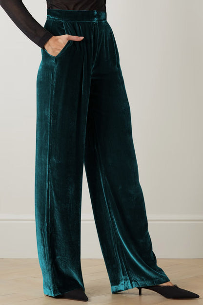 Double Take Velour Pants with Pockets