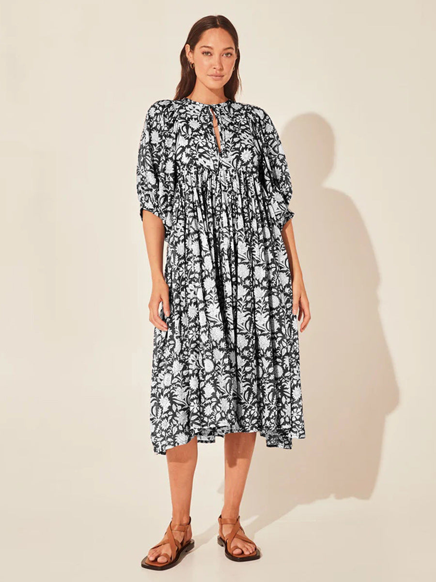 Printed Floral Lantern Sleeve Dress