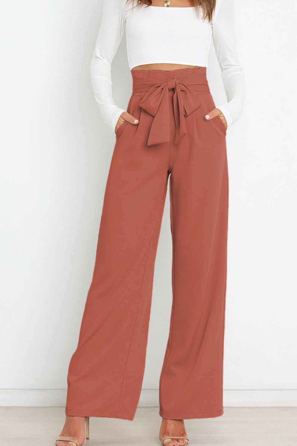 Paperbag-Waist Wide Leg Pants