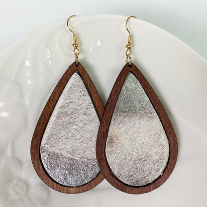 Wooden Teardrop Animal-Print Earrings