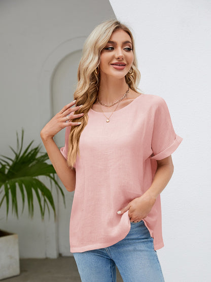 Cotton Chinlon Short-Sleeved Blouse