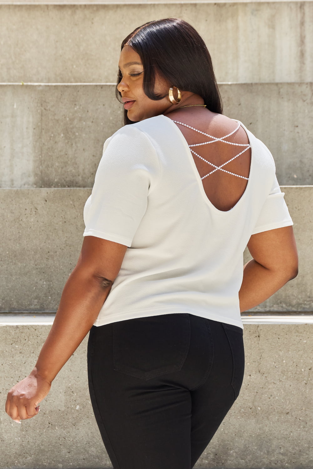 And The Why Criss-Cross Pearly Open Back T-Shirt