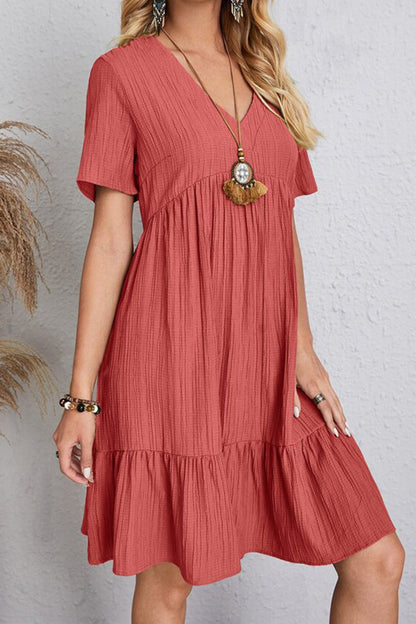 Cotton V-Neck Short-Sleeved Dress