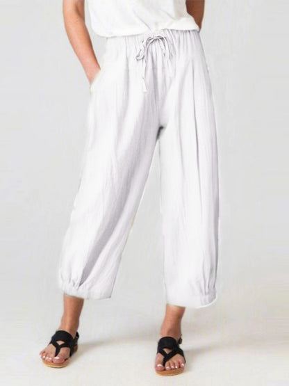 Elastic Waist Wide Leg Pants with Pockets